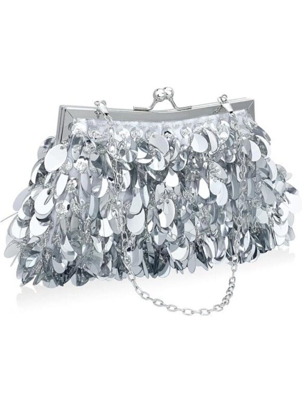 Sparkly  Silver Evening Clutch Purse for Women Elegant Sequined Party  Handbag